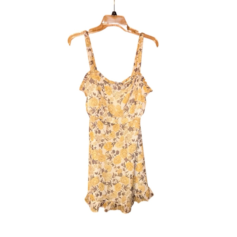 Lush Womens Floral Mini Dress Sundress Yellow Spaghetti Strap Medium Boho Fairy
